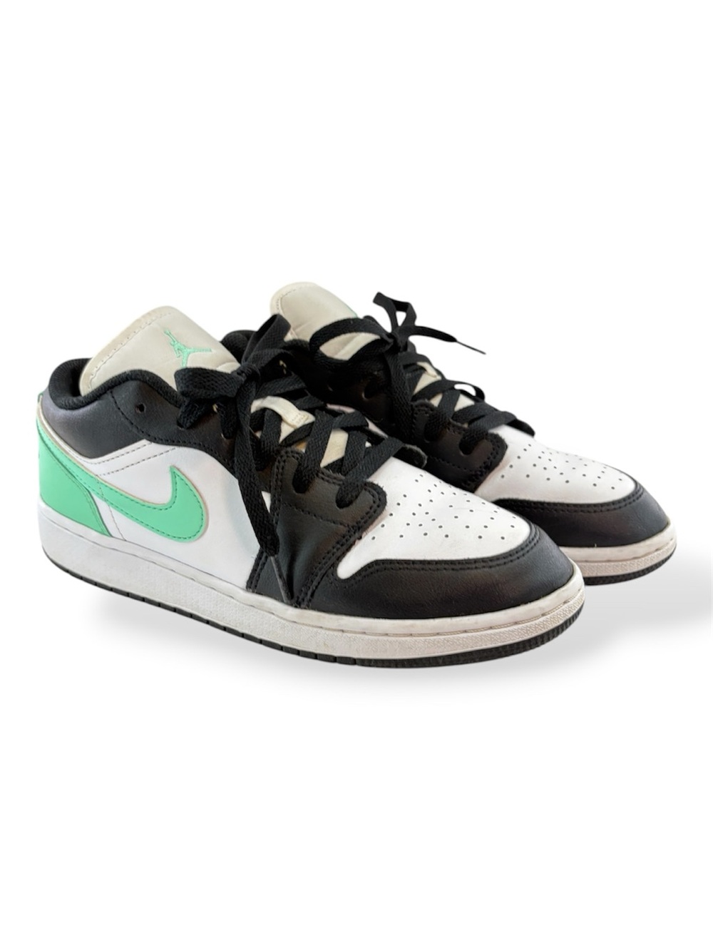 Nike Air Jordan 1 Low GS Sneakers White Black Green Glow Size 6Y